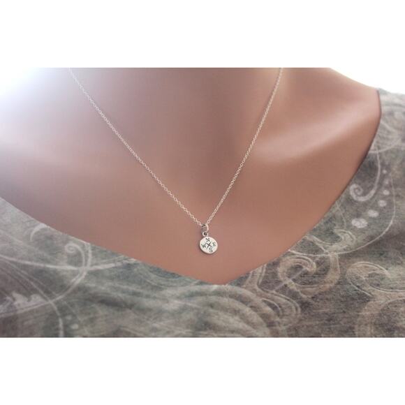 Sterling Silver Tiny Compass Charm Necklace - Picture 3 of 3